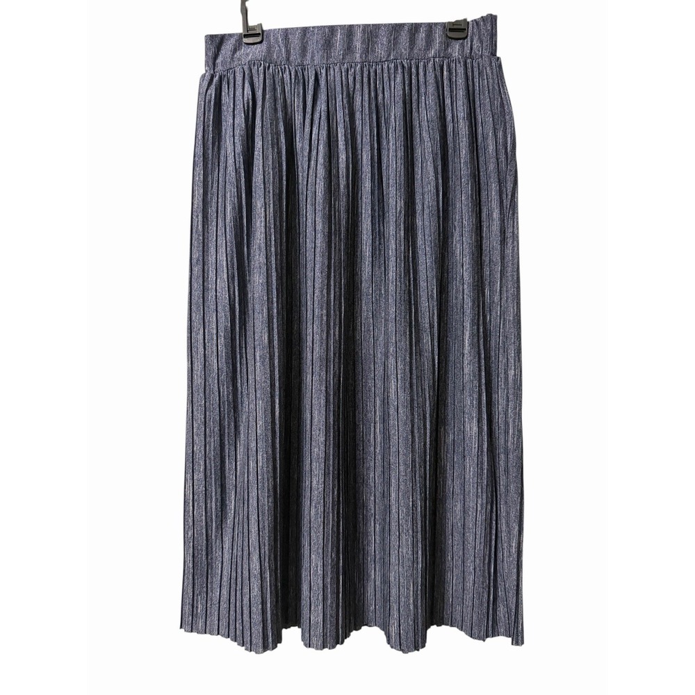 Metro Wear Women's Pleated Midi Skirt Blue Heathered Large Stretch Office